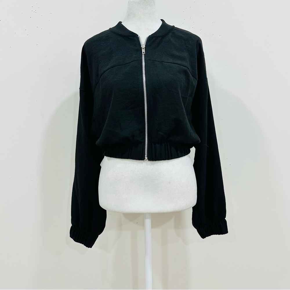 NWT Zara Women’s black bomber Cotton Blend zipper jacket - Size S‎